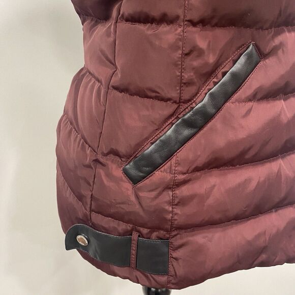 KARL LAGERFELD Paris S Puffer Jacket Down Feather Coat Maroon Designer Ski: Flaw - Picture 7 of 16